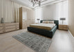 Mid-Century Modern Gray Oriental Rug in a Bedroom, urb3194