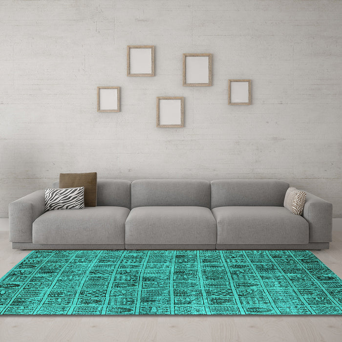 Machine Washable Oriental Turquoise Industrial Area Rugs in a Living Room,, wshurb3194turq