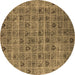 Round Machine Washable Oriental Brown Industrial Rug, wshurb3194brn