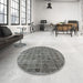 Round Mid-Century Modern Gray Oriental Rug in a Office, urb3194