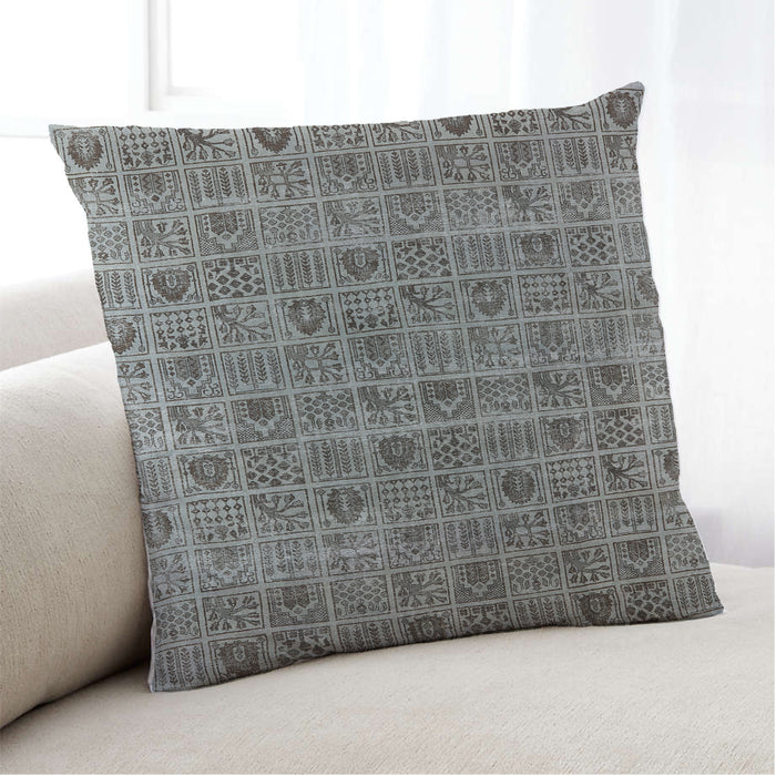Lifestyle Image of Mid-Century Modern Urban Square Gray Throw Pillow, 18 inch by 18 inch, pwurb3194