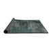 Sideview of Mid-Century Modern Grayish Turquoise Green Oriental Rug, urb3195