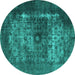 Round Oriental Turquoise Industrial Rug, urb3195turq