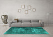 Machine Washable Oriental Turquoise Industrial Area Rugs in a Living Room,, wshurb3195turq