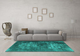 Machine Washable Oriental Turquoise Industrial Area Rugs in a Living Room,, wshurb3195turq