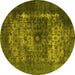 Round Machine Washable Oriental Yellow Industrial Rug, wshurb3195yw