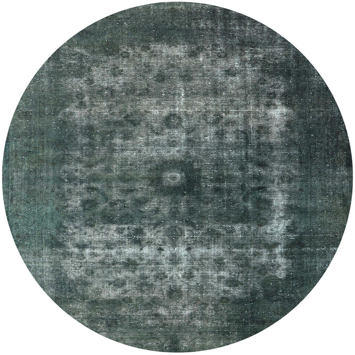 Round Mid-Century Modern Grayish Turquoise Green Oriental Rug, urb3195