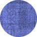 Round Machine Washable Oriental Blue Industrial Rug, wshurb3196blu