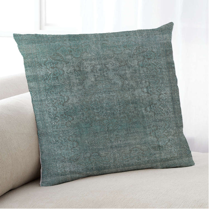 Lifestyle Image of Mid-Century Modern Urban Square Cadet Blue Green Throw Pillow, 18 inch by 18 inch, pwurb3196