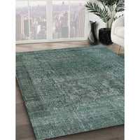 Mid-Century Modern Cadet Blue Green Oriental Rug, urb3196