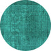 Round Oriental Turquoise Industrial Rug, urb3196turq