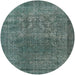 Round Machine Washable Industrial Modern Cadet Blue Green Rug, wshurb3196