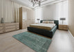 Mid-Century Modern Cadet Blue Green Oriental Rug in a Bedroom, urb3196