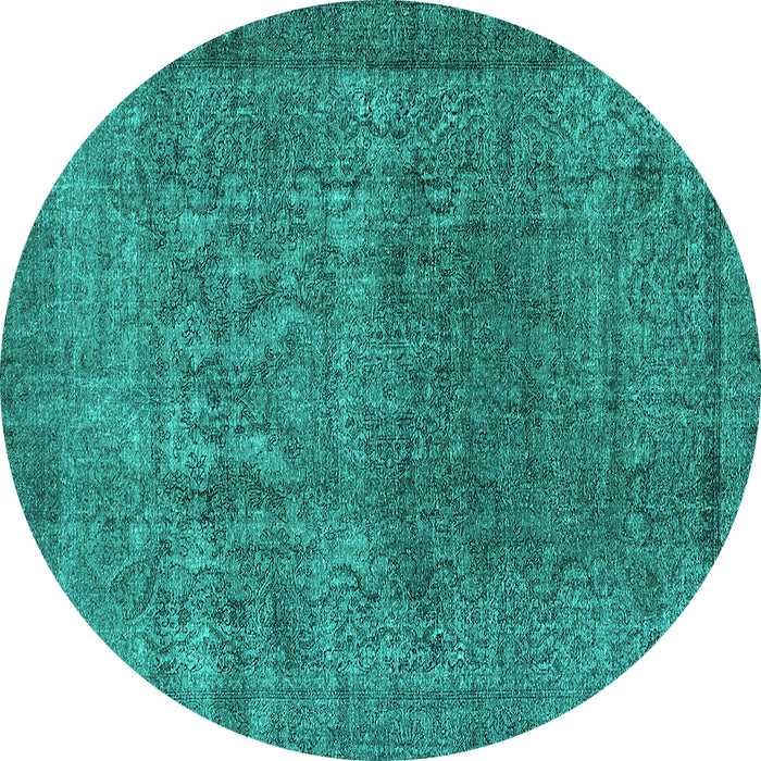 Round Machine Washable Oriental Turquoise Industrial Area Rugs, wshurb3196turq
