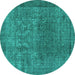 Round Machine Washable Oriental Turquoise Industrial Area Rugs, wshurb3196turq
