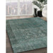 Mid-Century Modern Cadet Blue Green Oriental Rug in Family Room, urb3196