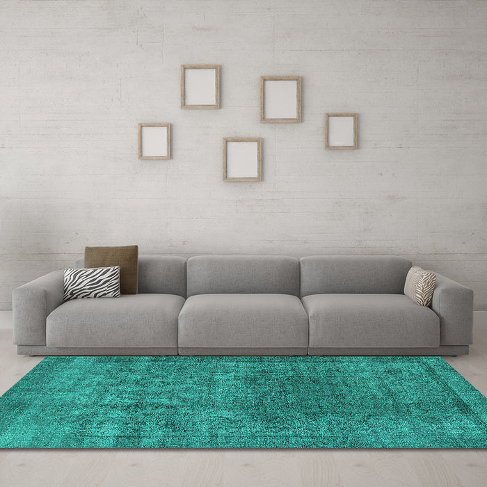 Machine Washable Oriental Turquoise Industrial Area Rugs in a Living Room,, wshurb3196turq