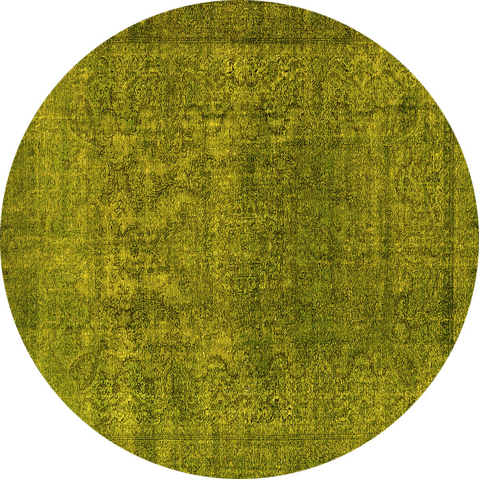 Round Machine Washable Oriental Yellow Industrial Rug, wshurb3196yw
