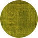 Round Machine Washable Oriental Yellow Industrial Rug, wshurb3196yw