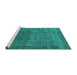 Sideview of Machine Washable Oriental Turquoise Industrial Area Rugs, wshurb3196turq