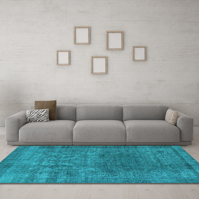 Machine Washable Oriental Light Blue Industrial Rug in a Living Room, wshurb3196lblu