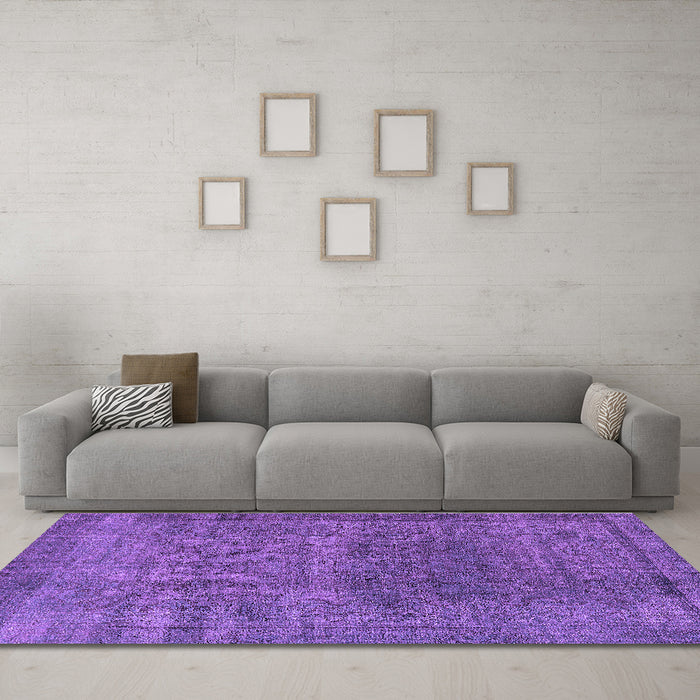 Machine Washable Oriental Purple Industrial Area Rugs in a Living Room, wshurb3196pur