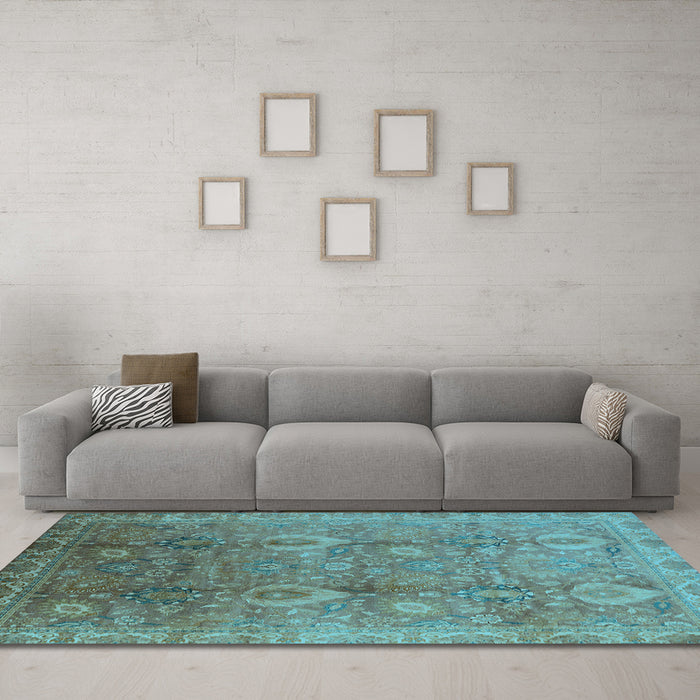 Machine Washable Oriental Light Blue Industrial Rug in a Living Room, wshurb3197lblu