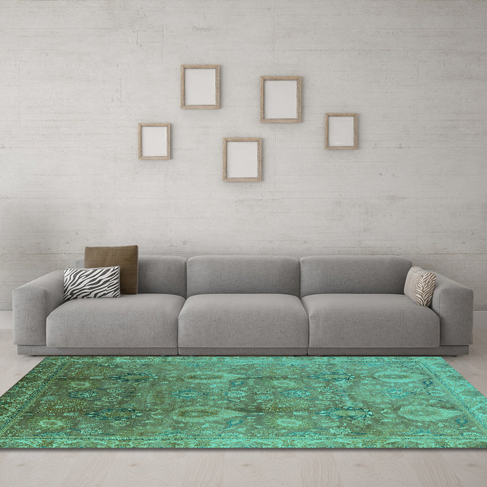 Machine Washable Oriental Turquoise Industrial Area Rugs in a Living Room,, wshurb3197turq