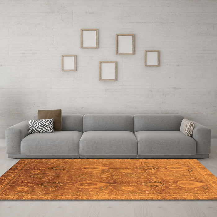 Machine Washable Oriental Orange Industrial Area Rugs in a Living Room, wshurb3197org