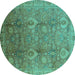 Round Machine Washable Oriental Turquoise Industrial Area Rugs, wshurb3197turq