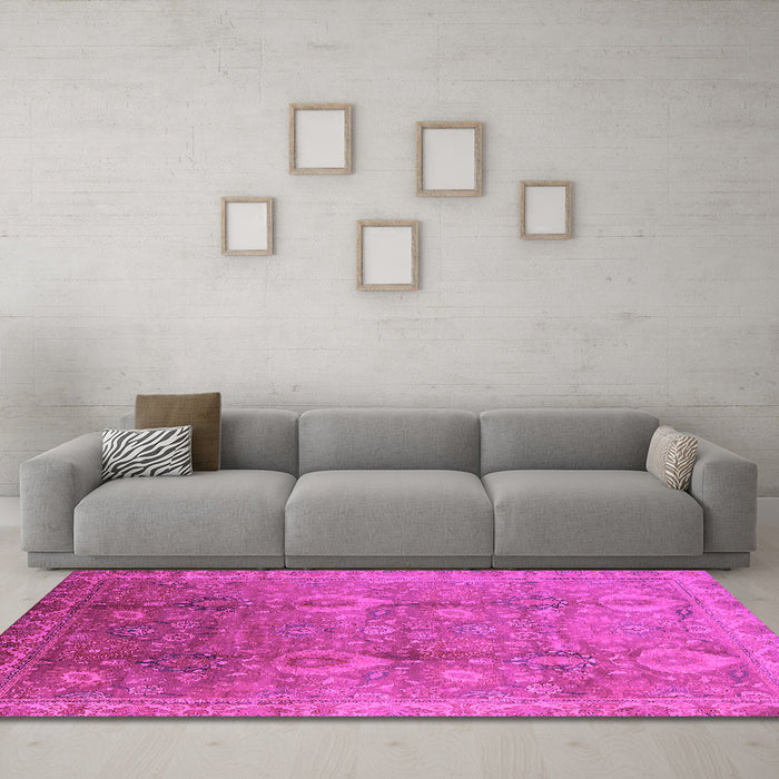 Machine Washable Oriental Pink Industrial Rug in a Living Room, wshurb3197pnk