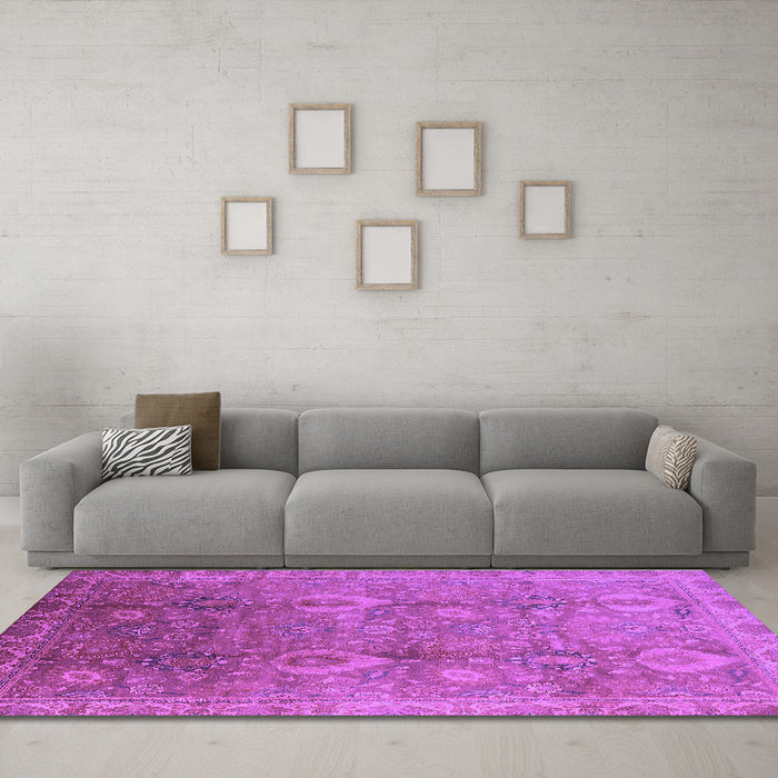 Machine Washable Oriental Purple Industrial Area Rugs in a Living Room, wshurb3197pur