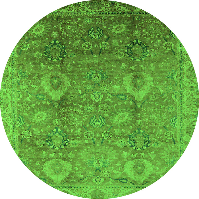 Round Machine Washable Oriental Green Industrial Area Rugs, wshurb3197grn