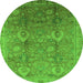 Round Machine Washable Oriental Green Industrial Area Rugs, wshurb3197grn