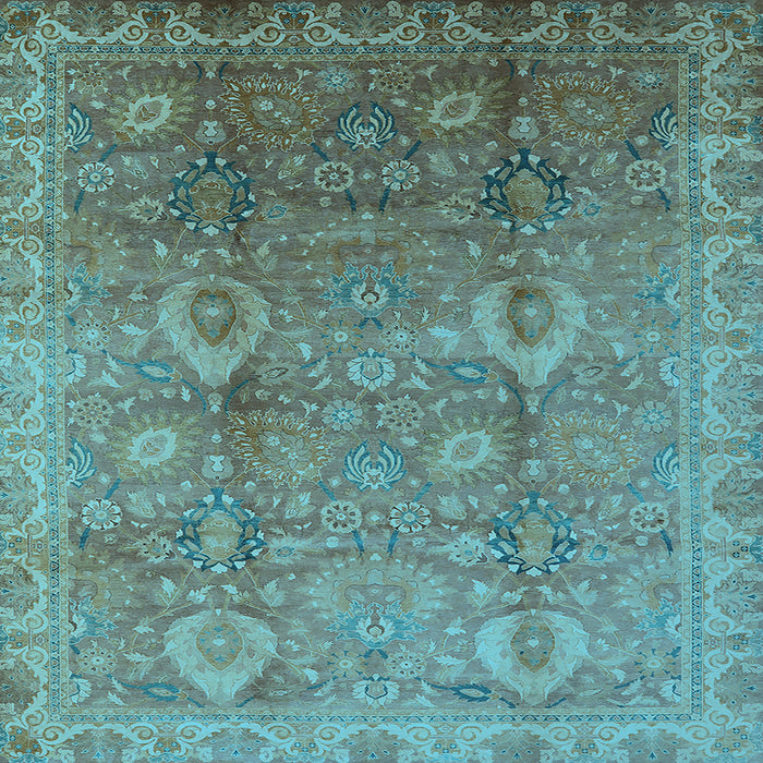 Square Machine Washable Oriental Light Blue Industrial Rug, wshurb3197lblu