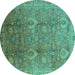 Round Oriental Turquoise Industrial Rug, urb3197turq