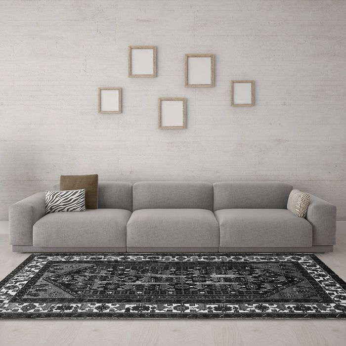 Machine Washable Oriental Gray Industrial Rug in a Living Room,, wshurb3198gry