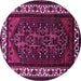 Round Machine Washable Oriental Pink Industrial Rug, wshurb3198pnk