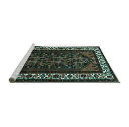 Sideview of Machine Washable Oriental Turquoise Industrial Area Rugs, wshurb3198turq