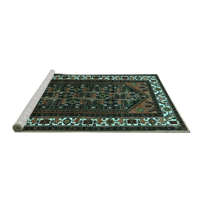 Sideview of Machine Washable Oriental Turquoise Industrial Area Rugs, wshurb3198turq