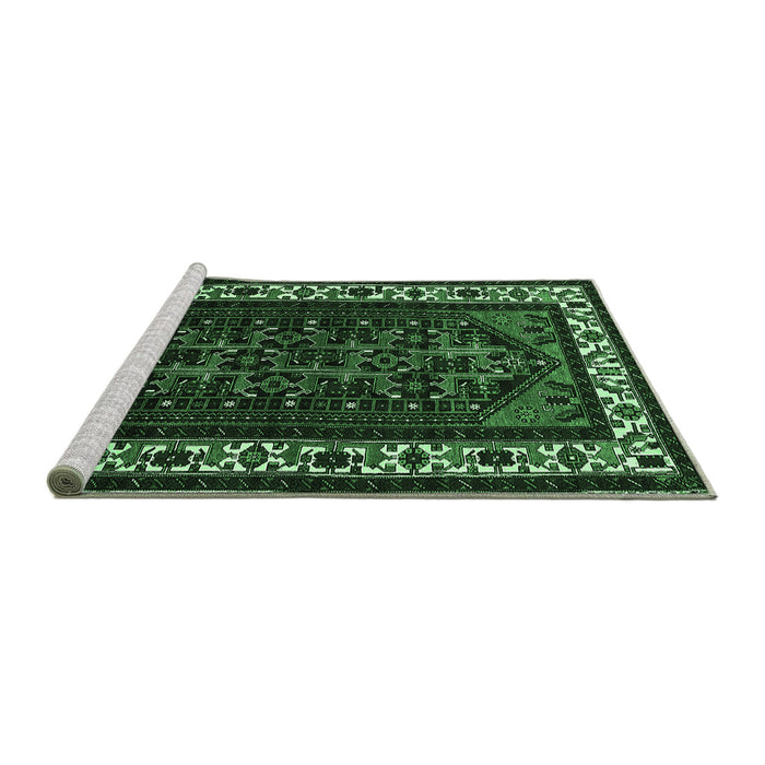 Sideview of Machine Washable Oriental Emerald Green Industrial Area Rugs, wshurb3198emgrn