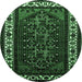 Round Machine Washable Oriental Emerald Green Industrial Area Rugs, wshurb3198emgrn