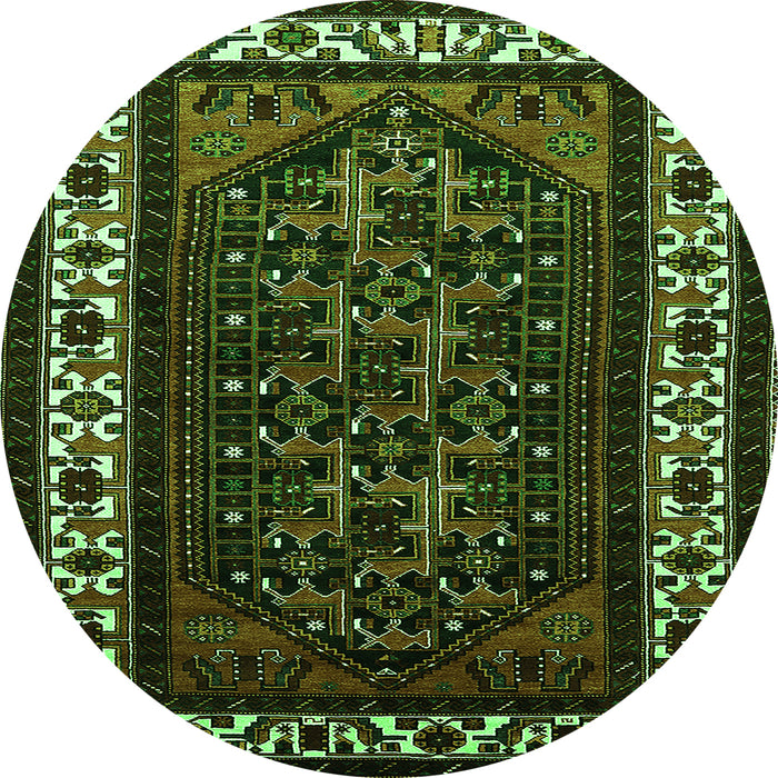 Round Machine Washable Oriental Green Industrial Area Rugs, wshurb3198grn