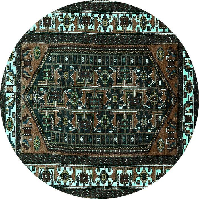 Round Machine Washable Oriental Turquoise Industrial Area Rugs, wshurb3198turq