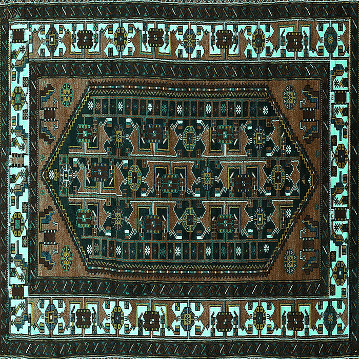 Square Machine Washable Oriental Turquoise Industrial Area Rugs, wshurb3198turq