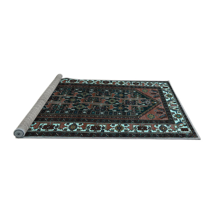Sideview of Machine Washable Oriental Light Blue Industrial Rug, wshurb3198lblu