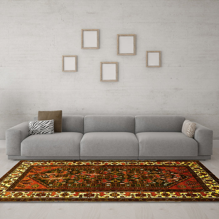 Machine Washable Oriental Yellow Industrial Rug in a Living Room, wshurb3198yw