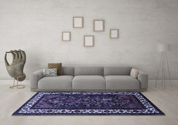 Machine Washable Oriental Blue Industrial Rug in a Living Room, wshurb3198blu
