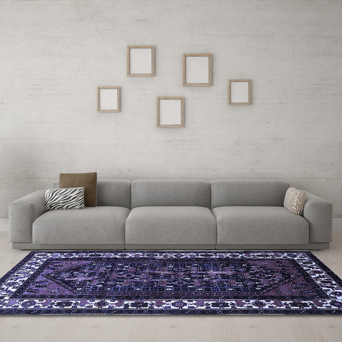 Machine Washable Oriental Blue Industrial Rug in a Living Room, wshurb3198blu