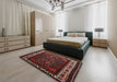 Mid-Century Modern Puce Purple Oriental Rug in a Bedroom, urb3198